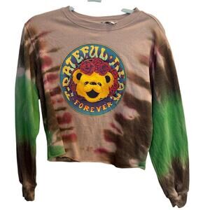 Grateful Dead Teddy Bear Tie Dye Boxy Cropped Sweatshirt Extra Small XS